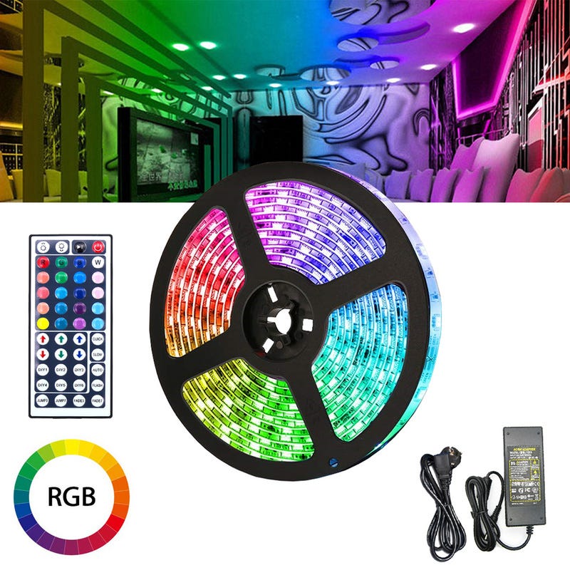 Ensemble de bande LED 2M, bande LED RGB 5050 SMD, bande LED 30 LED, LED non  étanche (IP20), avec télécommande 44 boutons
