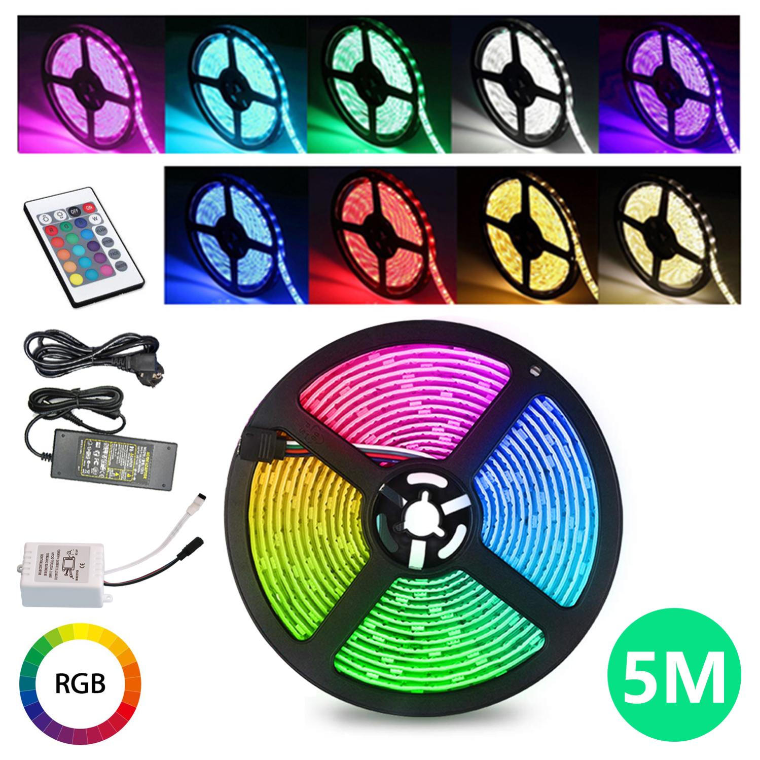 Sylevin Striscia 5m RGB Strisce LED- 5050 strisce LED luminose con telecomando, 16 cambi di colore, 4 modalità per la casa, decorazione dell'armadio, camera da letto, televisione