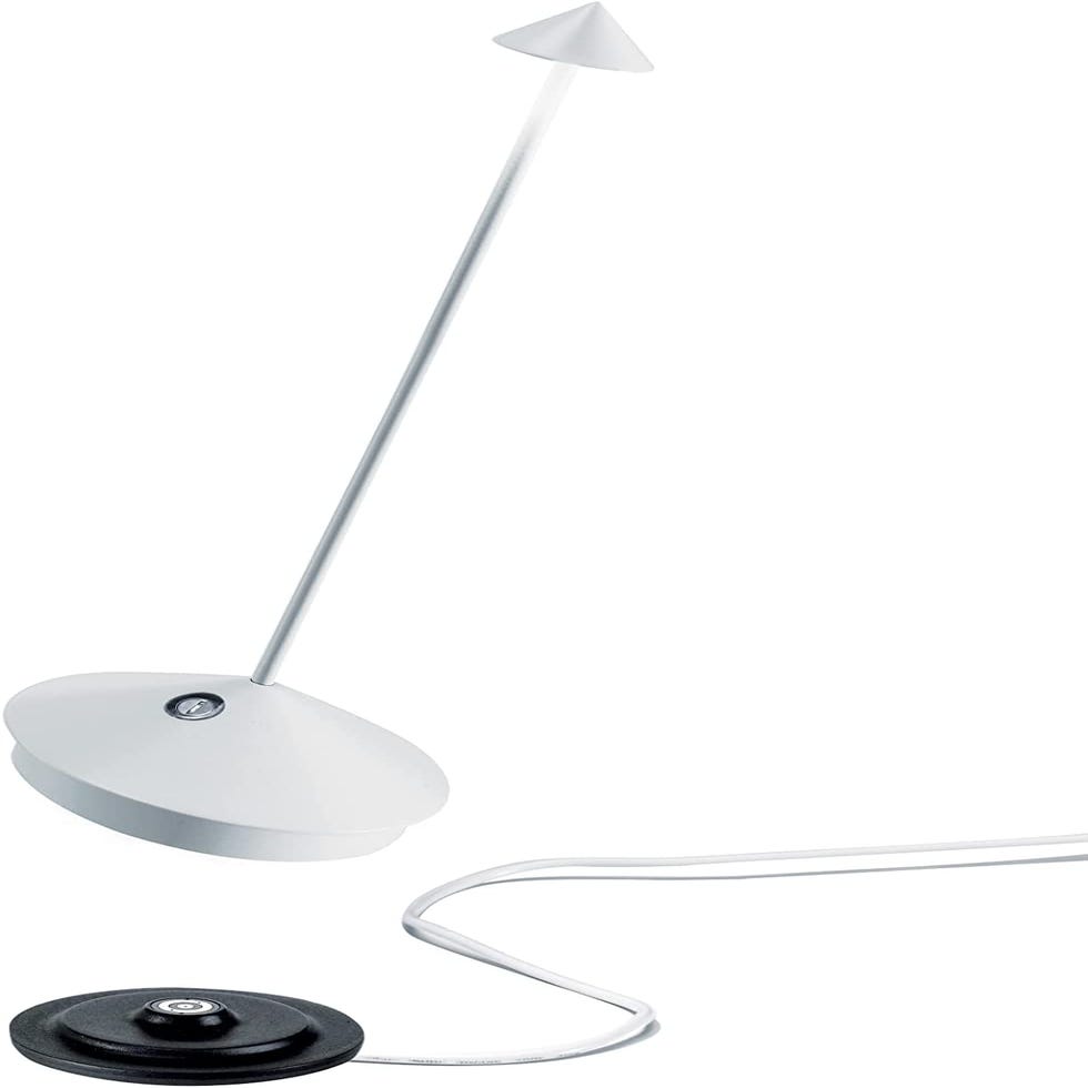 Pina Pro Lampe de Table LED Dimmable Table en Aluminium, recharge sans fil,  IP65 Usage Intérieur / Extérieur h.29cm - Blanc
