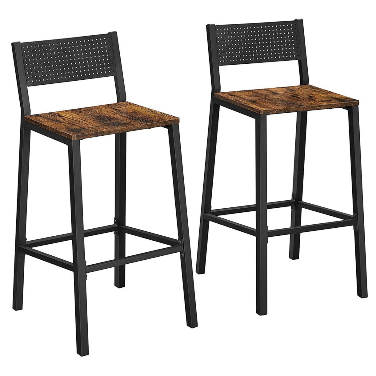 Tabourets de bar lot de 2 chaises hautes sièges cuisine salle à manger  bureau style industriel marron rustique et noir 1