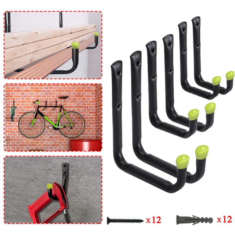 Crochet De Rangement Mural Double Pour Garage - Acier Robustes, Revêtement Caoutchouc Anti-Dérapant - Capacité 45 Kg - Pour Outils, Vélos, Échelles - Noir