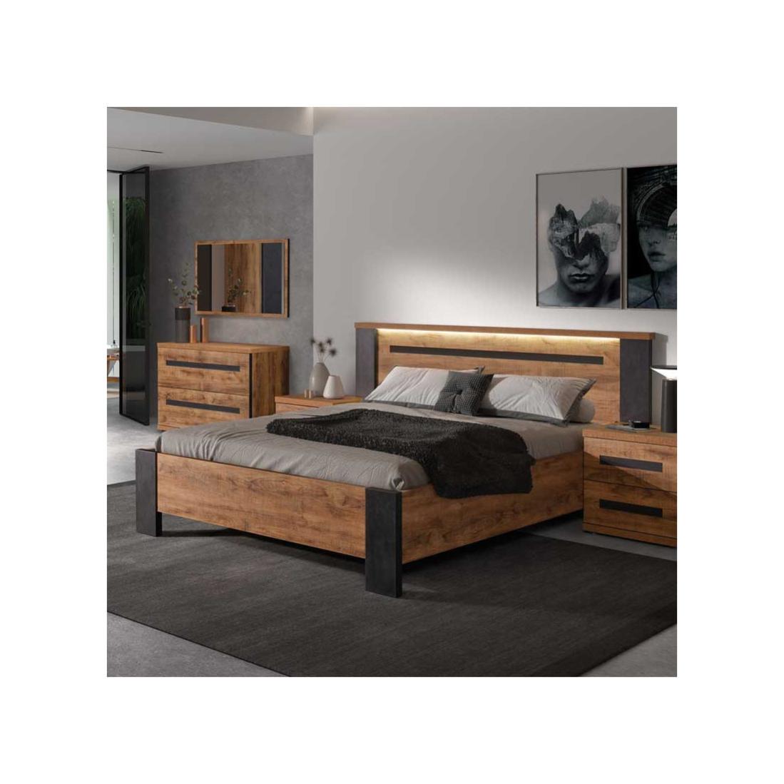Cadre de lit 180X200 cm Bois Tropical à Leds HADES Leroy Merlin