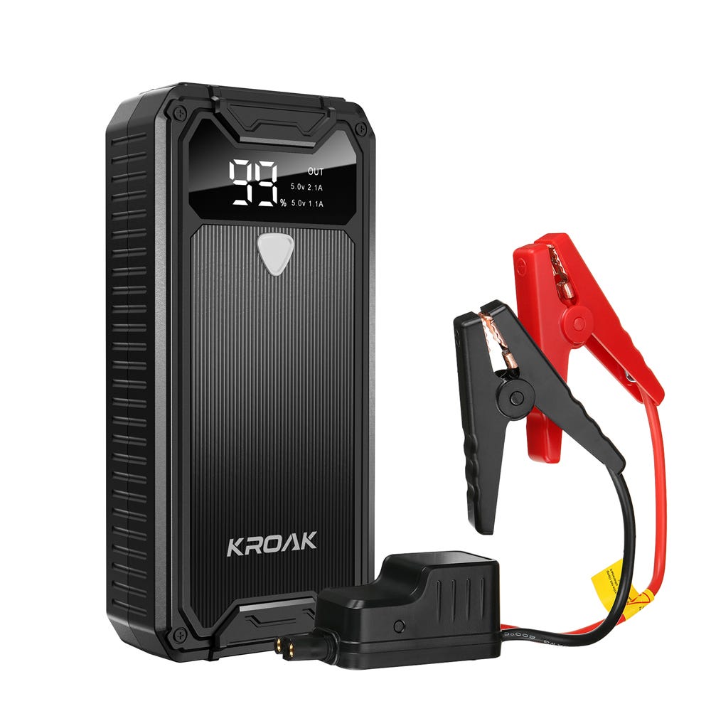 Démarreur de voiture LCD portable KROAK K-JS01 14000mAh 1200A Powerbank  Booster de batterie noir