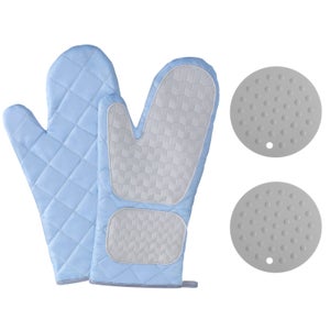 4x paires gants pour four silicone, thermorésistant, maniques de grillade  antidérapants, doublure intérieure coton, noir