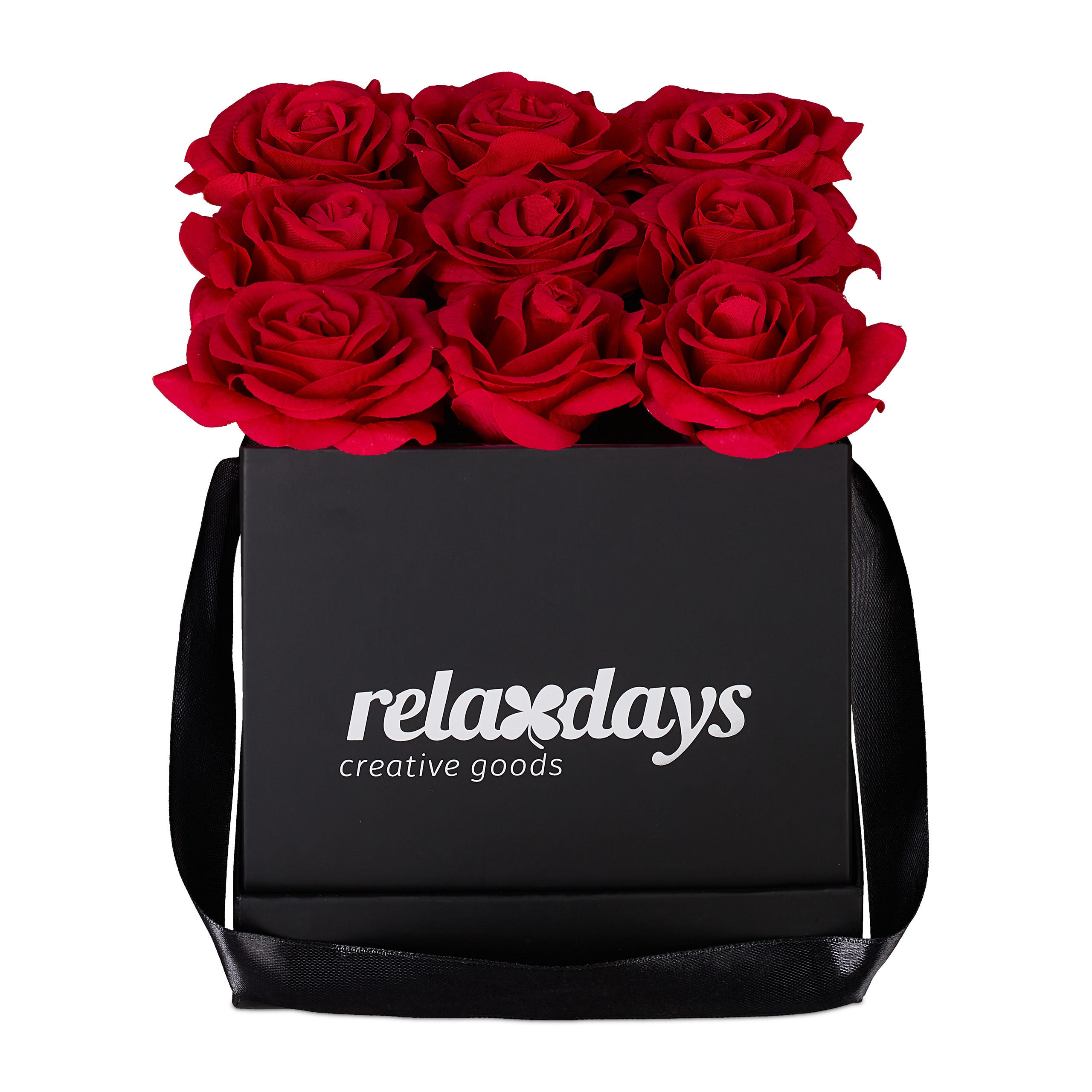 Relaxdays Boîte à roses carré, 9 pièces, Bac floral noir, fleurs durables,  Idée cadeau, réaliste, rouge