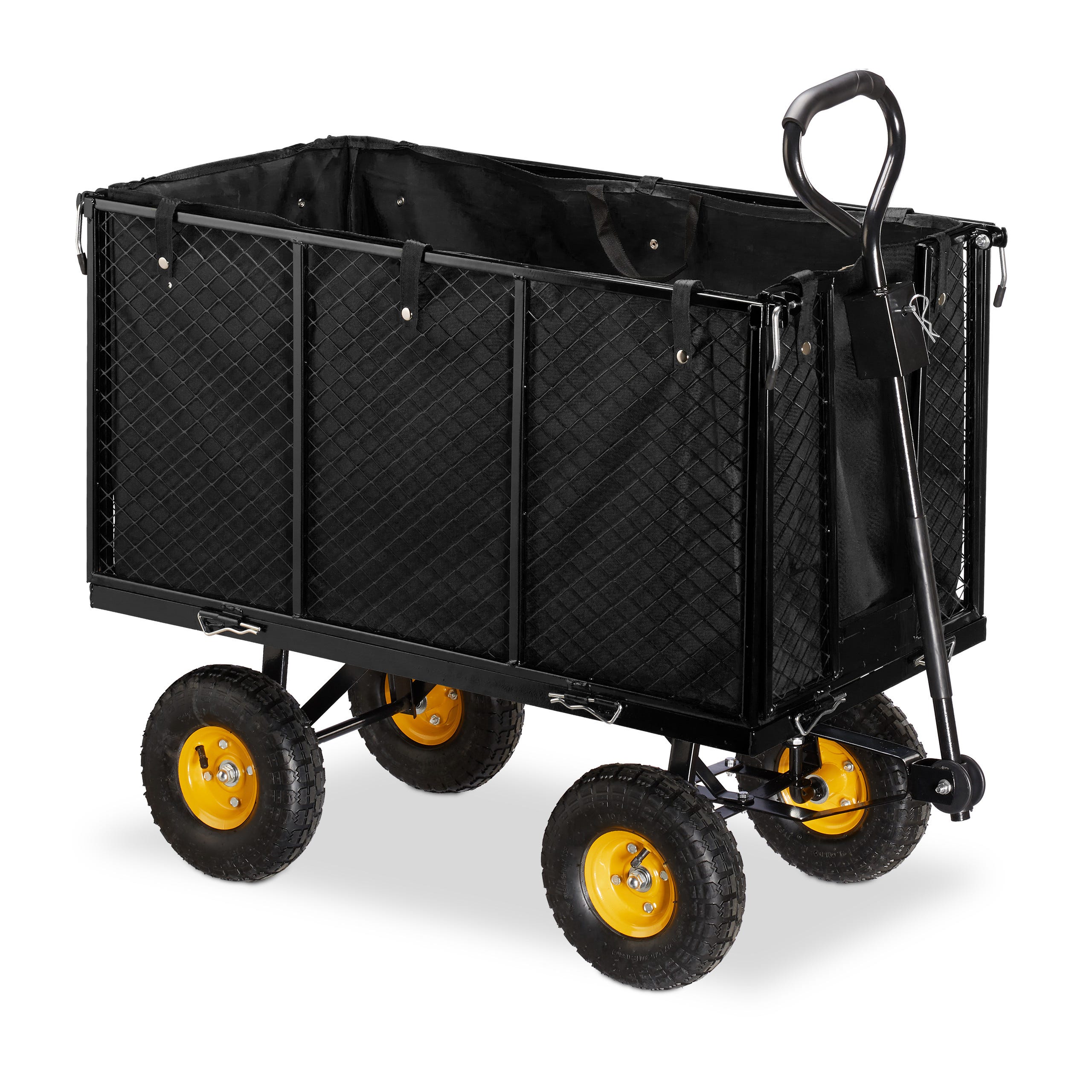 Relaxdays Chariot de transport, côtés rabattables, poignées pour porter le  contenant, jardin, capacité de 500 kg, noir