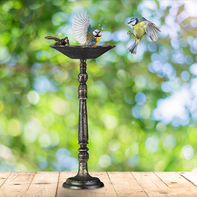 Relaxdays Abreuvoir oiseaux, fonte de fer, décoration jardins, style  antique, mangeoire sur pied, 40 cm de haut, bronze