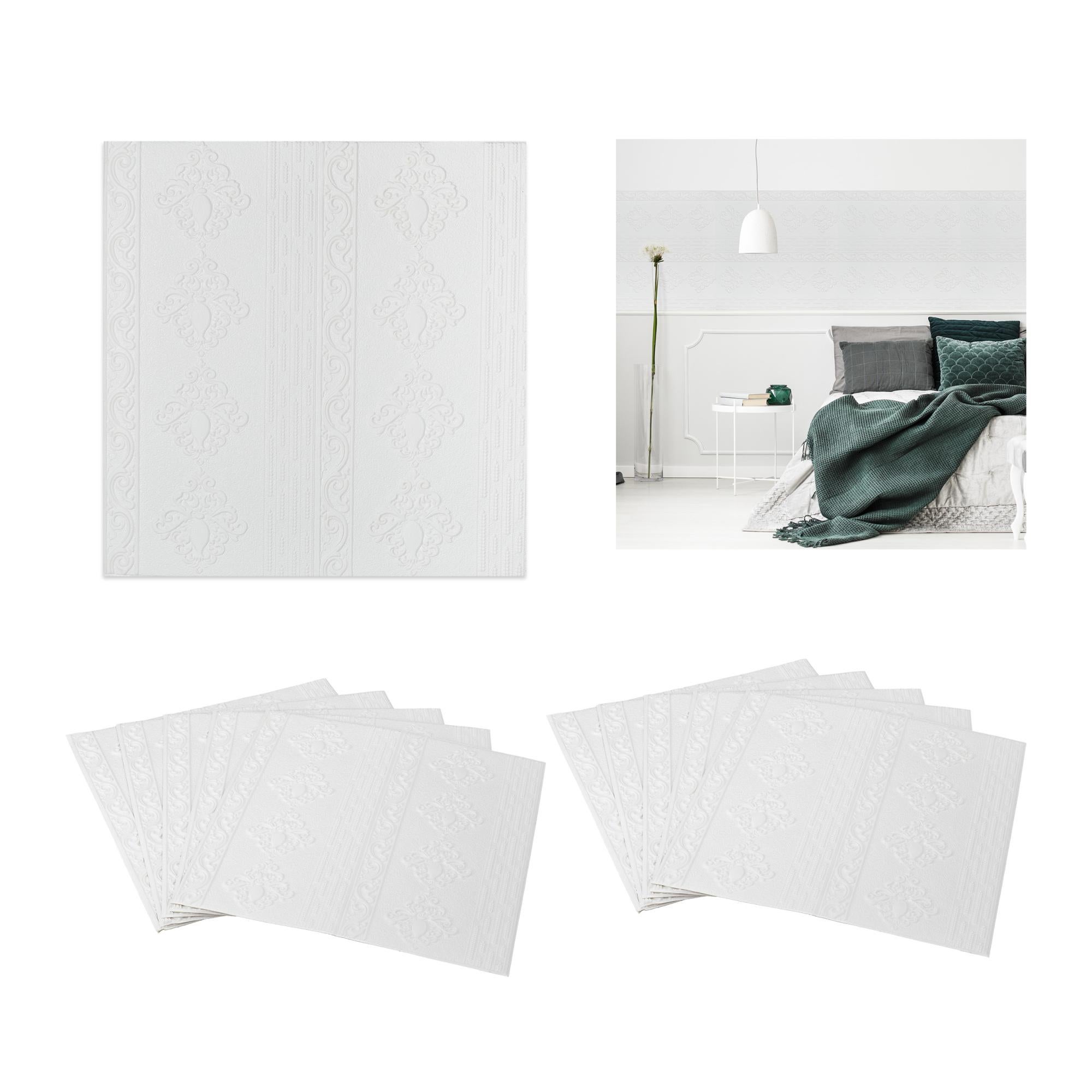 Carta Da Parati 3D Effetto Mattoni Bianchi – 10 Pannelli Autoadesivi 38,5x35 Cm In Schiuma PE, Per Soggiorno, Camera E Cucina