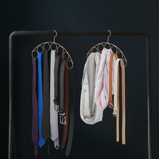 iDesign rangement suspendu à 18 anneaux pour écharpes, rangement foulard  fin en métal, porte écharpe, cravates et ceintures, couleur cuivre