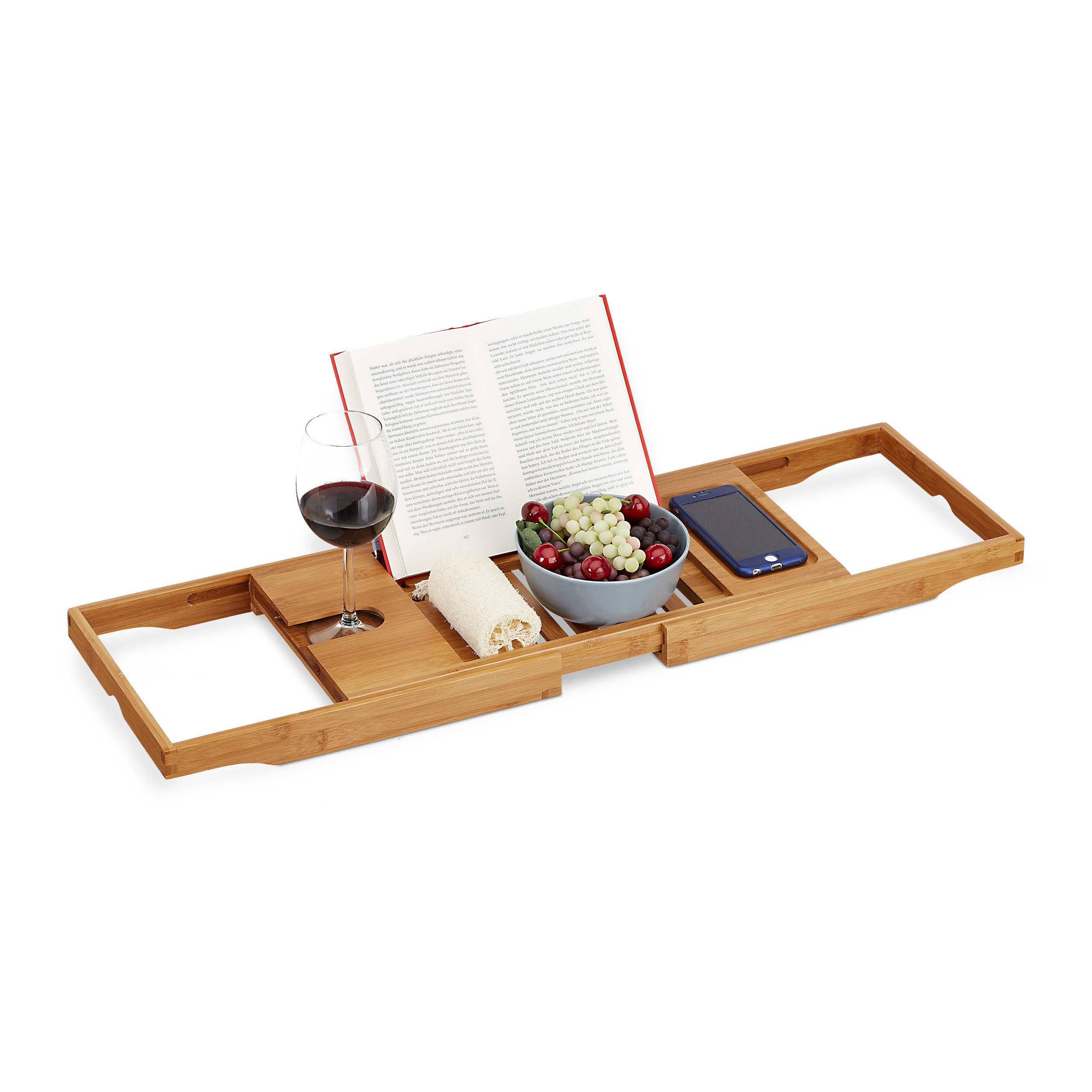 Relaxdays Vassoio Vasca da Bagno XL, con Leggio per Libri & Tablet, Bath  Caddy Allungabile in Bambù, 70-105 cm, naturale
