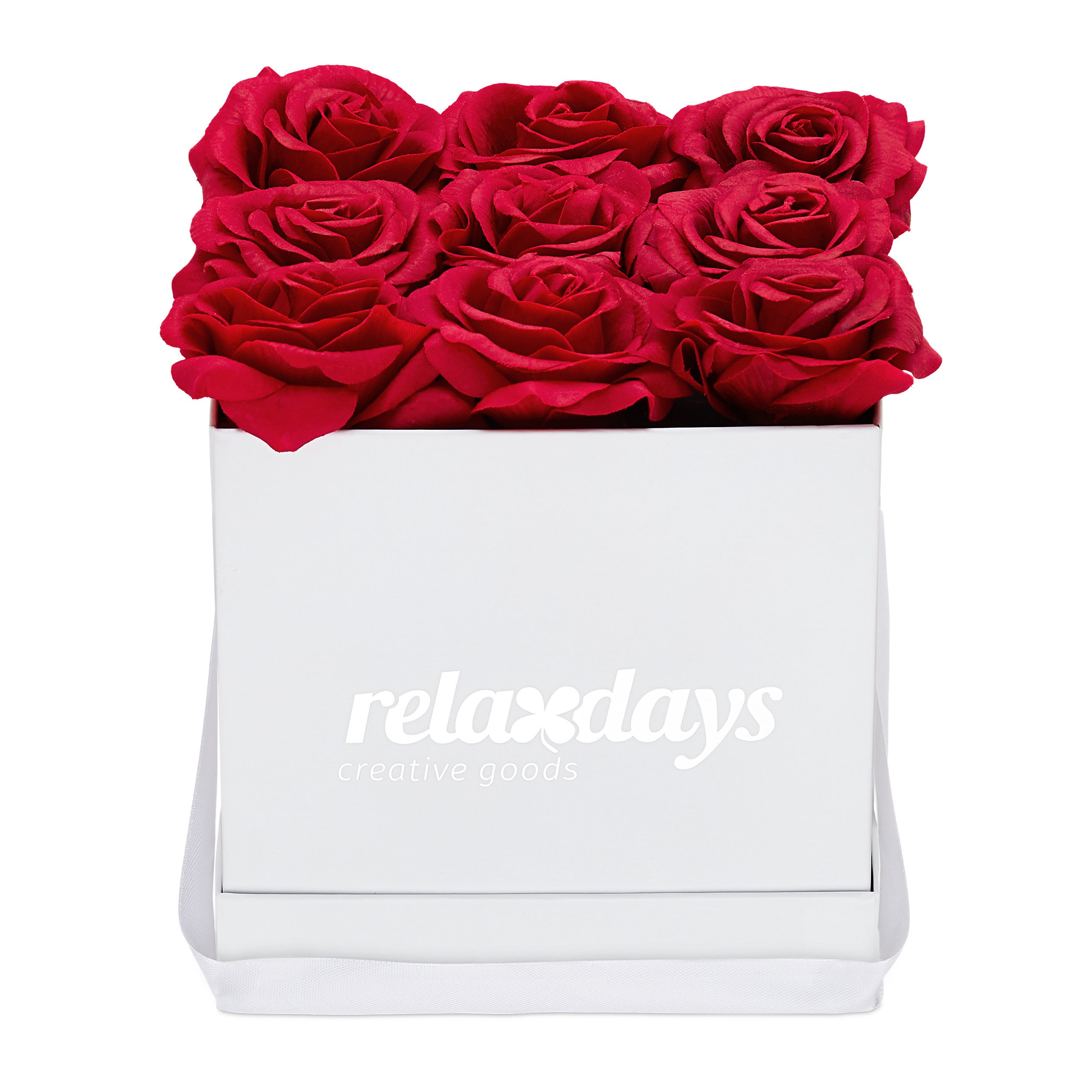 Relaxdays Boîte à roses carré, 9 pièces, Bac floral noir, fleurs durables,  Idée cadeau, réaliste, rouge