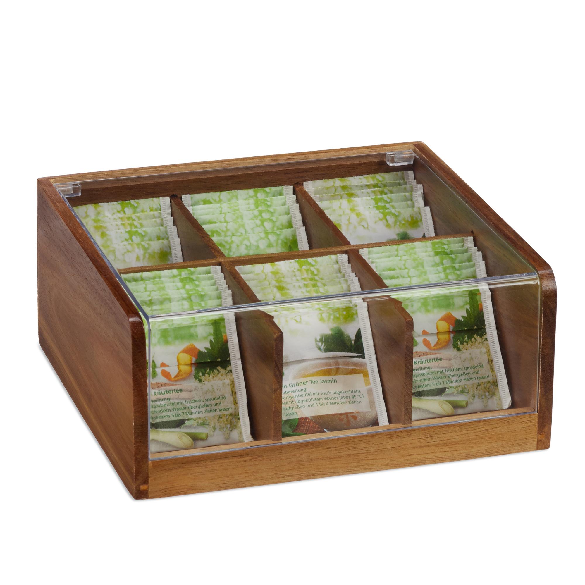 Scatola Porta Tè e Tisane, per Bustine, Organizer con Coperchio, Proteggi Aroma, HLP 9x23x9,5 cm, Trasparente, Relaxdays | Leroy Merlin