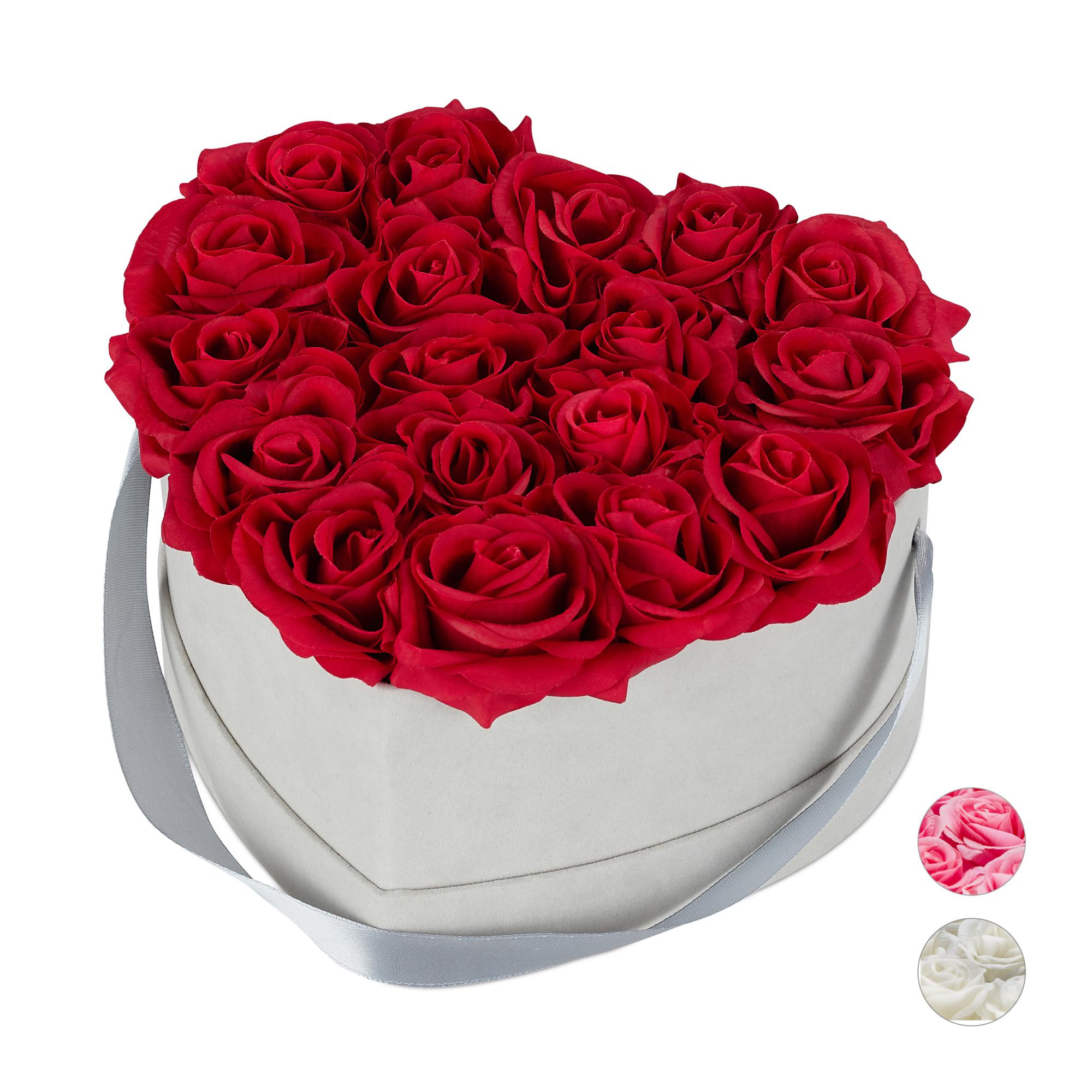 Relaxdays Box di Rose a Forma di Cuore, 18 Rose, Grigio, Resistente 10 ...