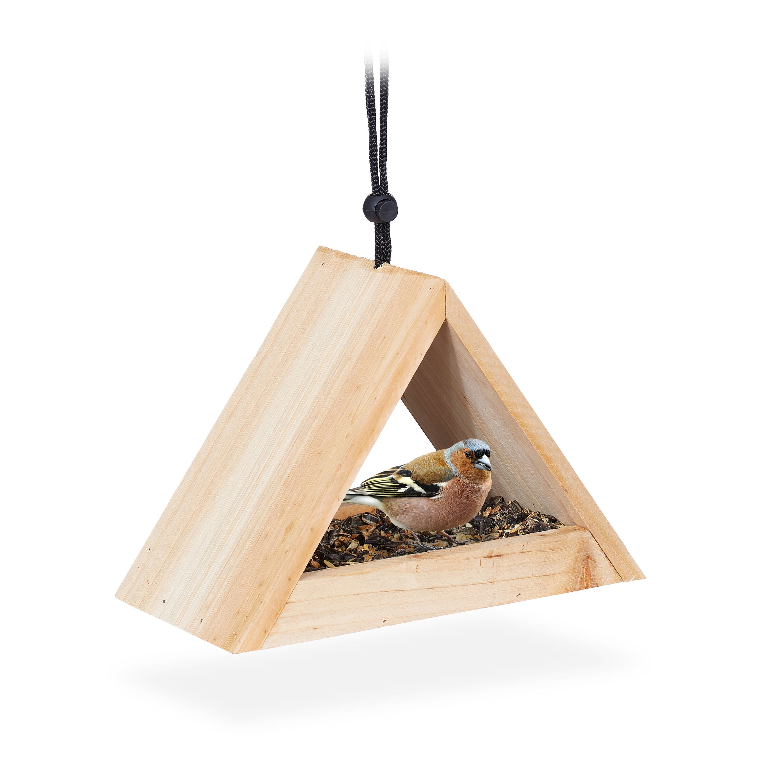 Relaxdays mangeoire à oiseaux en bois, à suspendre, Abris pour balcon &  jardin, fait main, HxD: 17 x 14,5 cm, nature