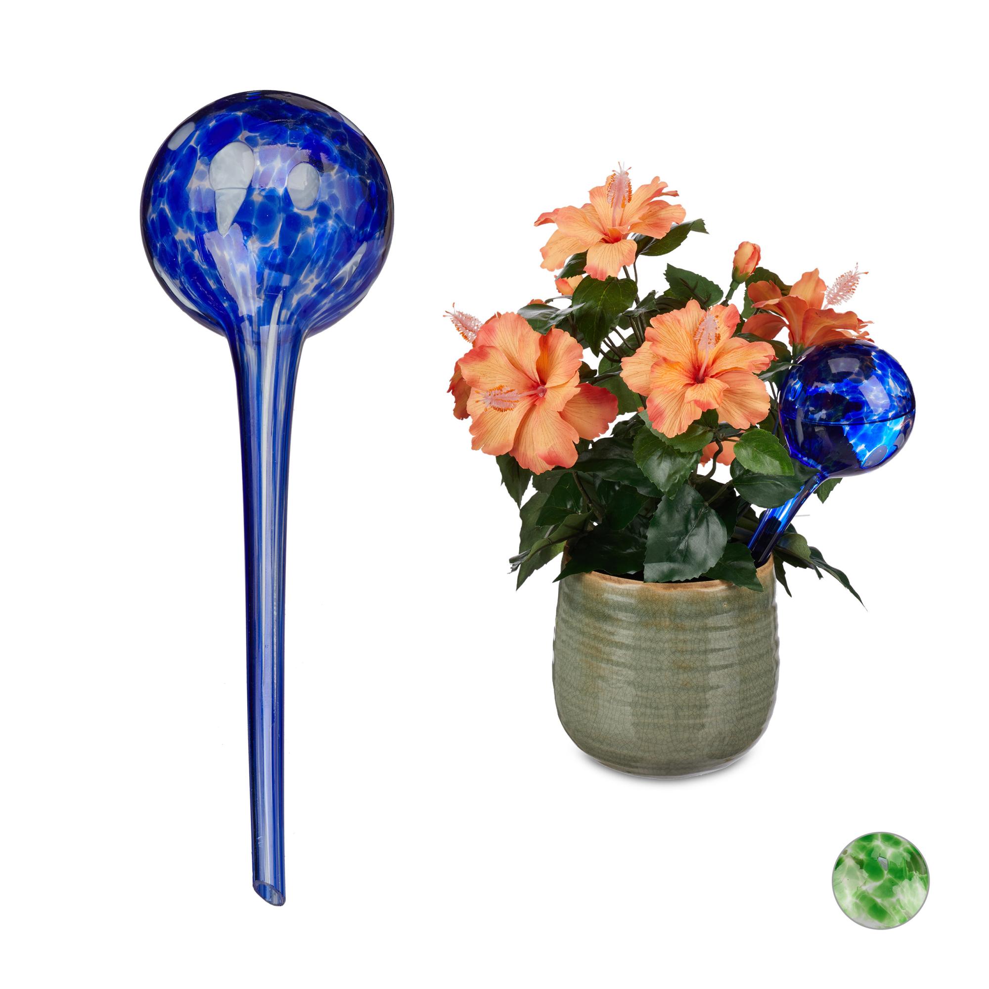 Sfere Per Irrigazione Automatica Relaxdays 2 Pezzi | Annaffiatoi In Vetro Per Piante In Vacanza | 350 Ml, Verdi