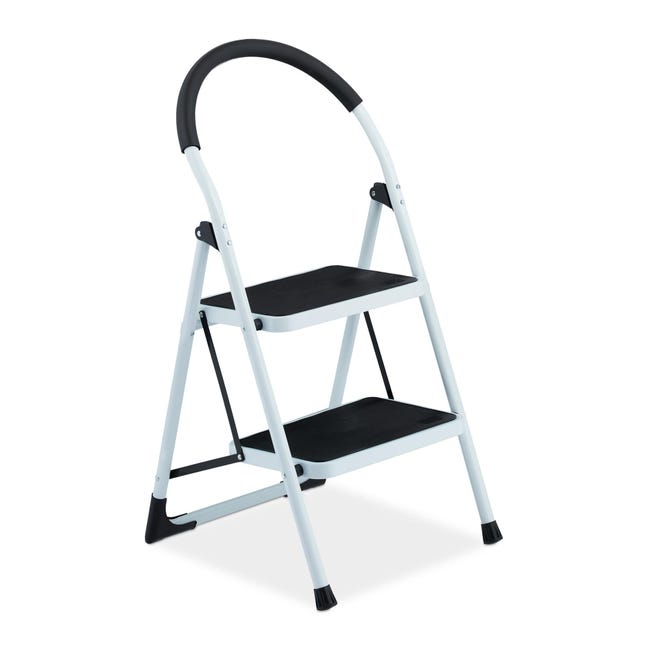 Scaletta Pieghevole In Alluminio Relaxdays 3 Gradini - Portata 150 Kg, Antiscivolo, Leggera, Argento/Arancio