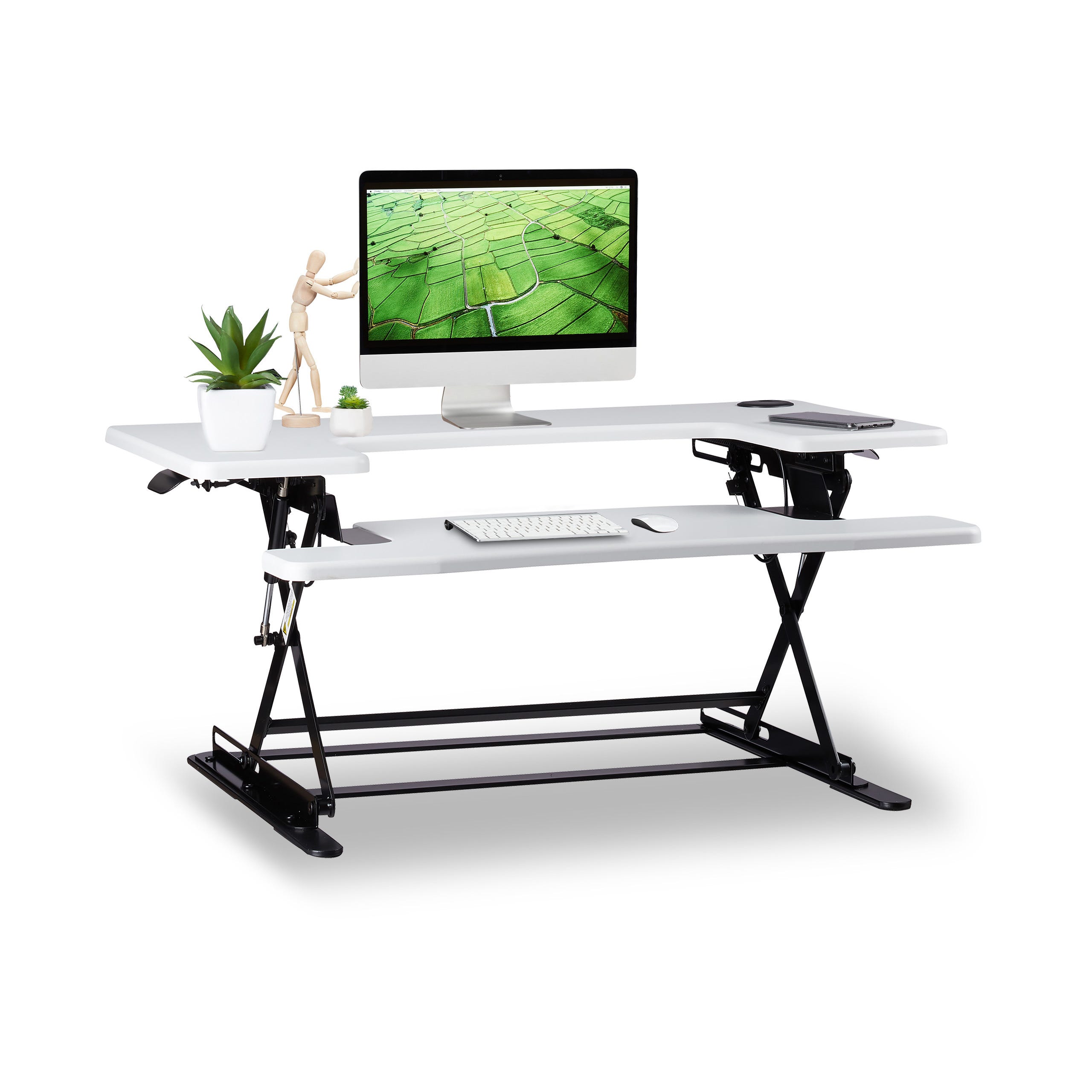 Relaxdays Supporto per Monitor da Scrivania, Standing Desk Professionale,  Lavorare Seduti o in Piedi, Regolabile, Bianco