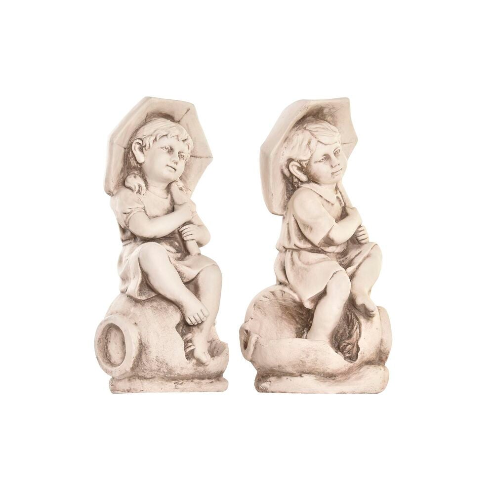 Figura decorativa para jardín dkd home decor blanco niños magnesio (2 unidades) (27 x 23 x 55 cm)