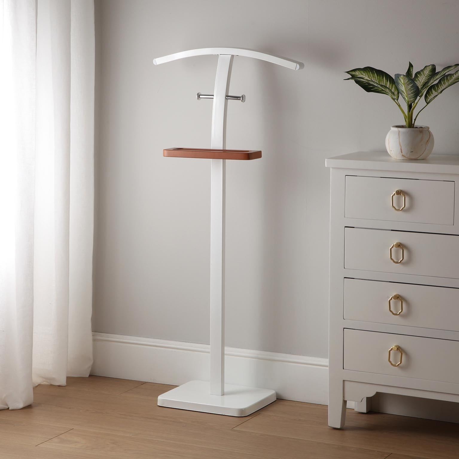 Versa Lauder Galán Noche Multifuncional con 2 Perchas o Colgadores para Ropa de o Mujer, Blanco y marrón, 109x25x49cm | Leroy Merlin