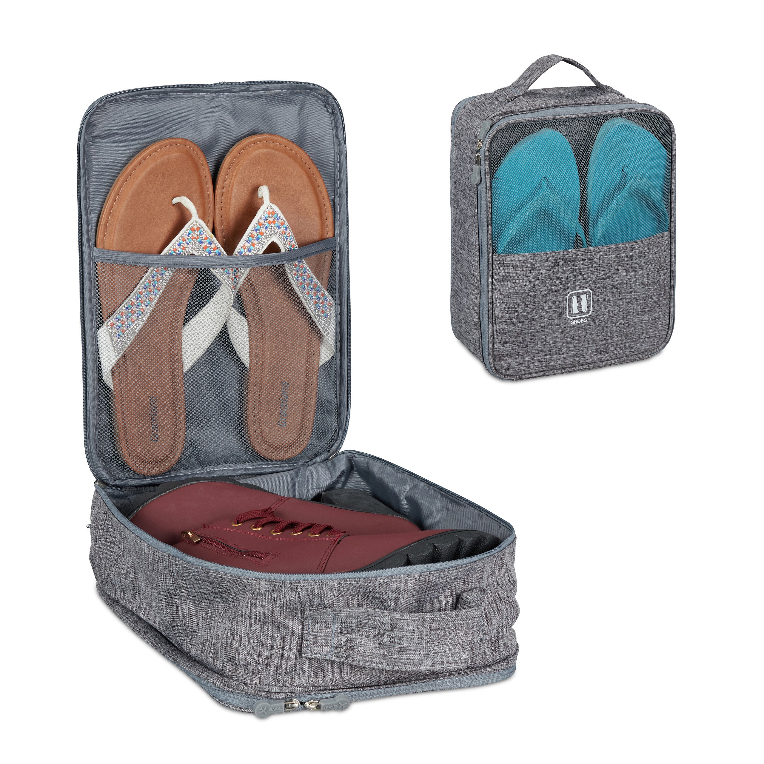 Relaxdays Porta Scarpe da Viaggio, Organizer Portascarpe per Sneaker,  Ciabatte, Infradito, Accessori per Valigia, Grigio