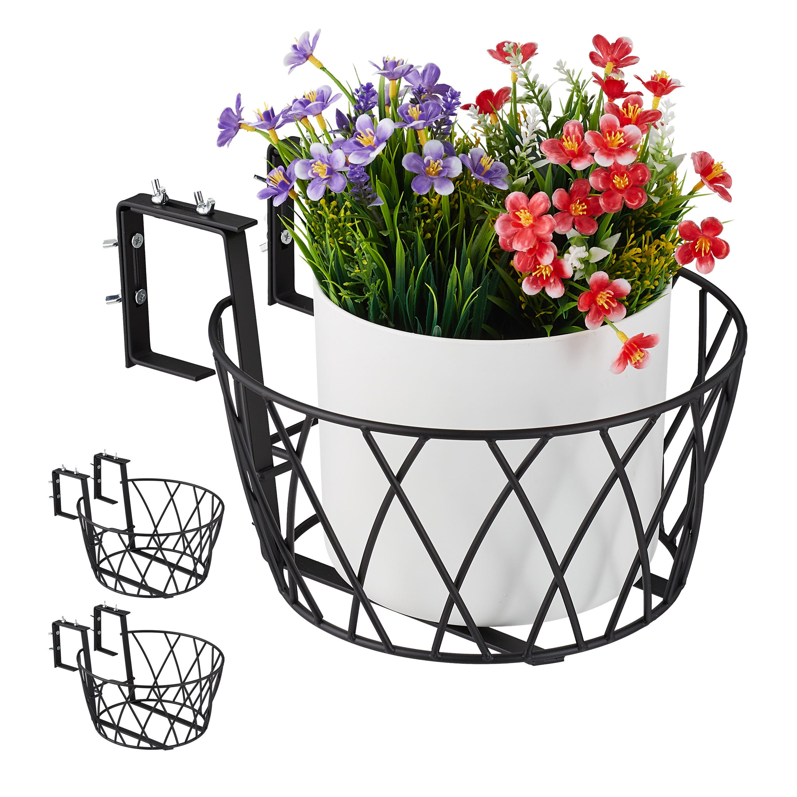 Relaxdays Pot de fleurs avec réservoir d'eau, set de 2, HxD 67x28,5 cm,  extérieur & intérieur, pot de fleurs suspendu, plastique, blanc