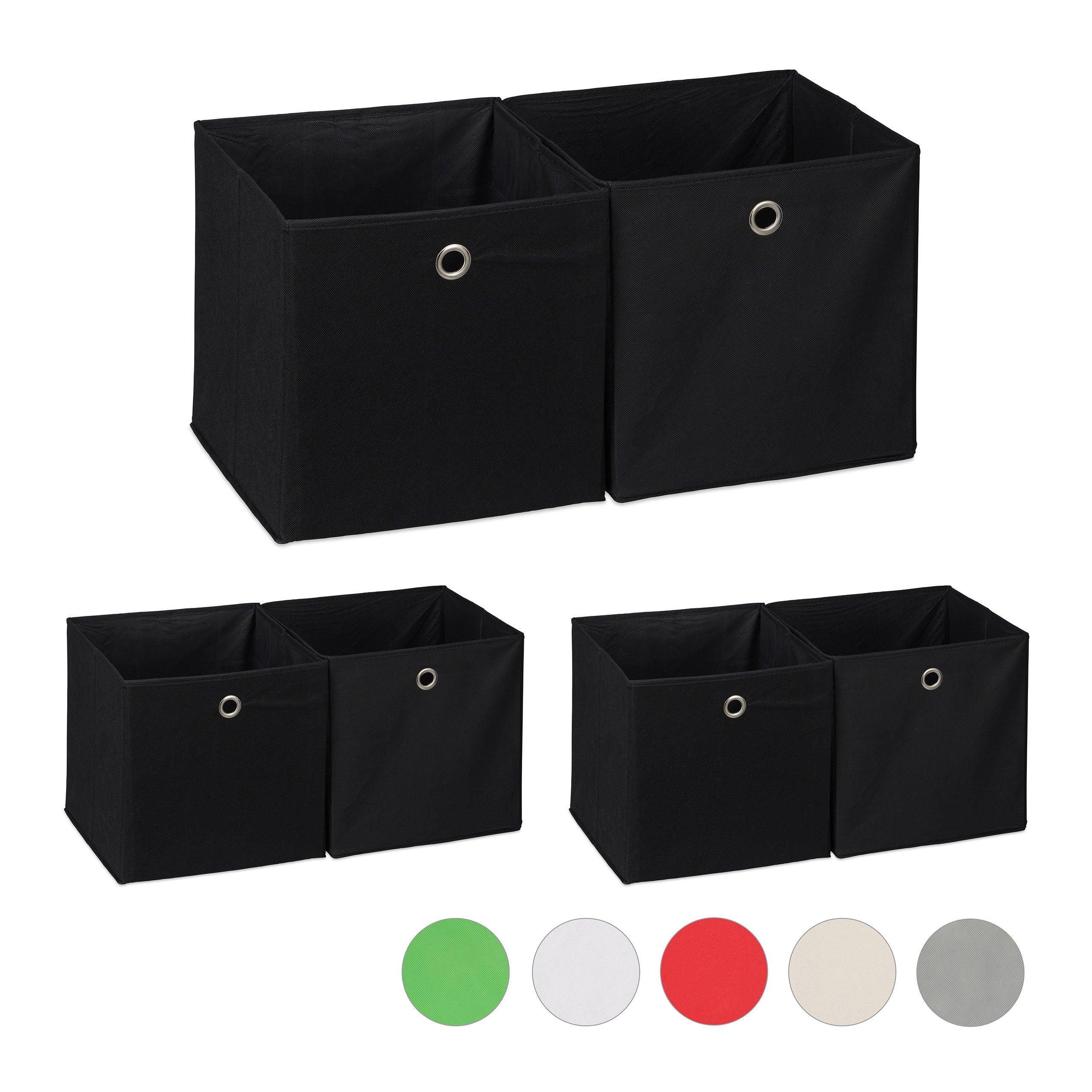 2x boîtes de rangement, carrées en tissu, Cubique, 30x30x30 cm, noir