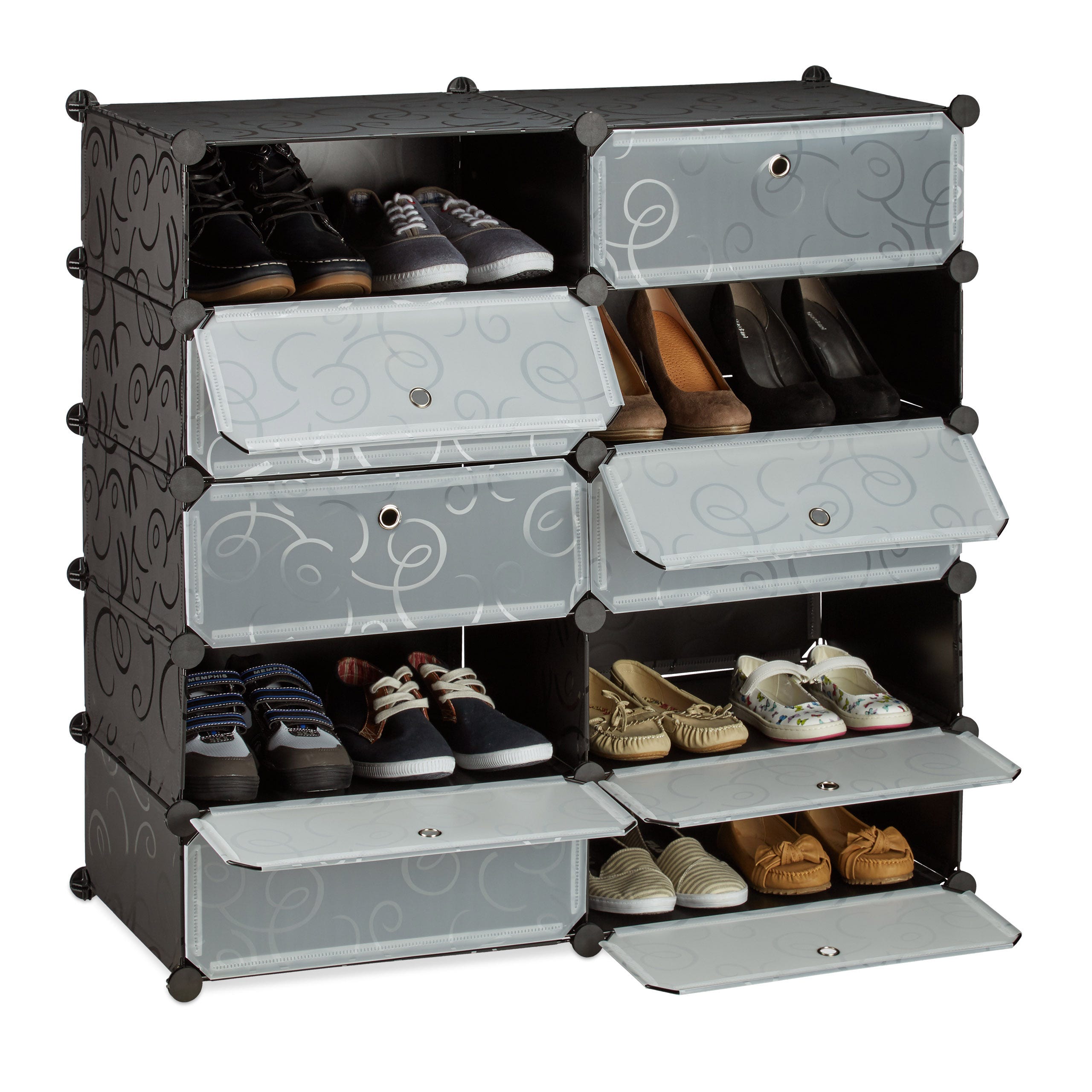 Skecten Meuble chaussures fermé rangement 12 casiers plastique chaussures  modulable DIY HxlxP: 120x120x30 cm, noir