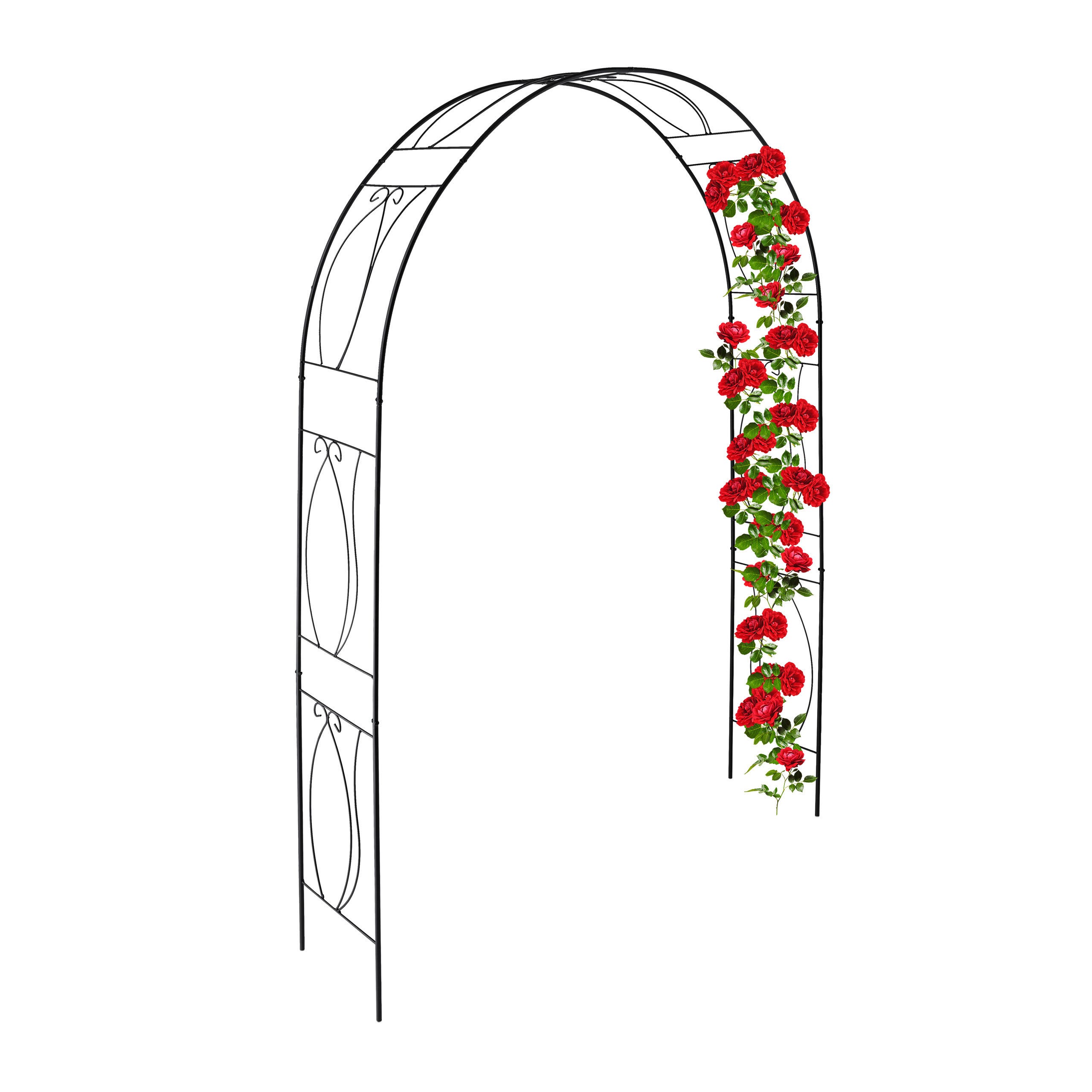 Relaxdays Arche à rosiers courbée avec pointe, métal 2,4 m, arceau de jardin,  obélisque, tuteur