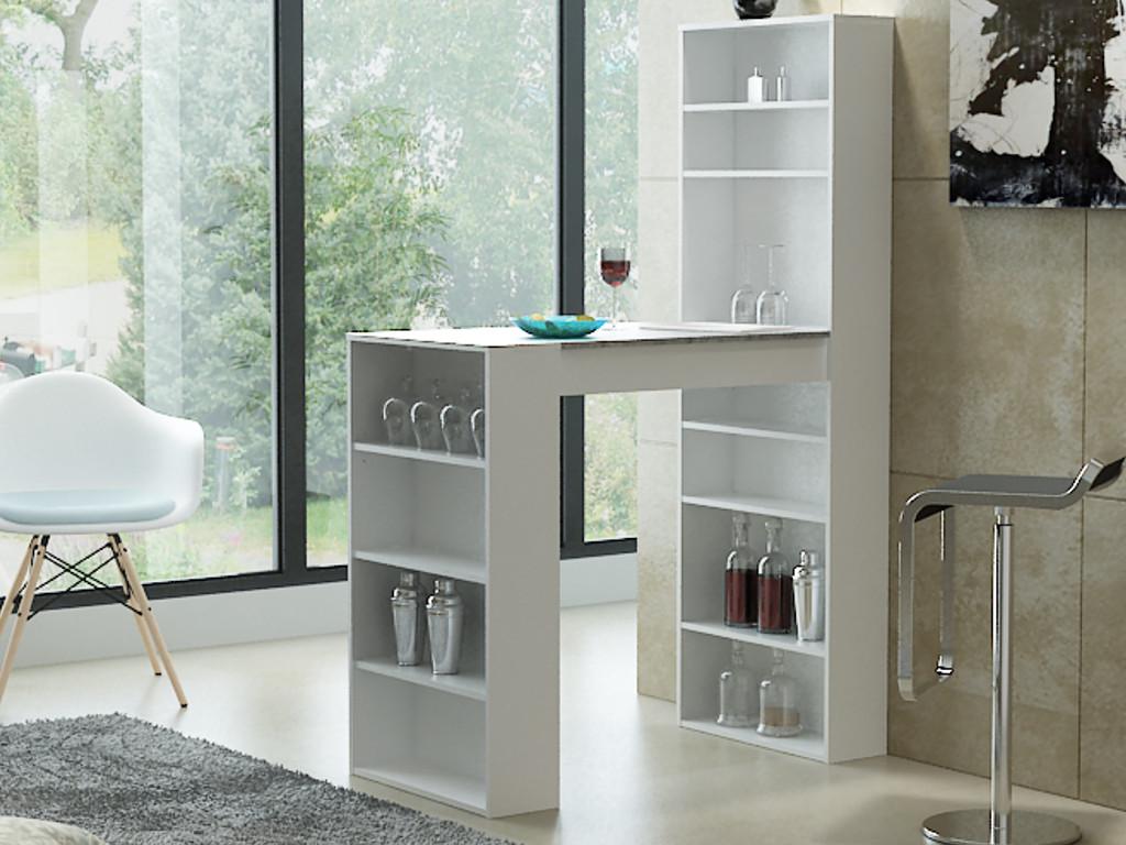 Meuble de bar avec rangements MDF Effet granite et blanc SKARN Leroy Merlin