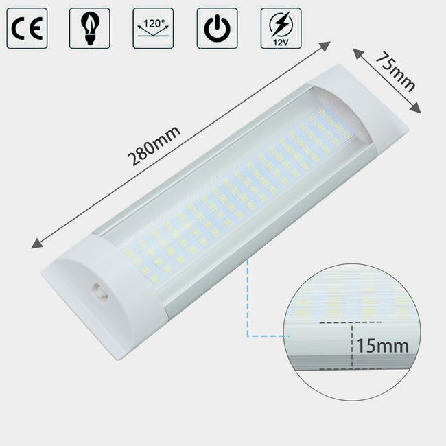 2x plafonnier d'éclairage intérieur LED Lampe Tube Light avec interrupteur  8W Ruban LED