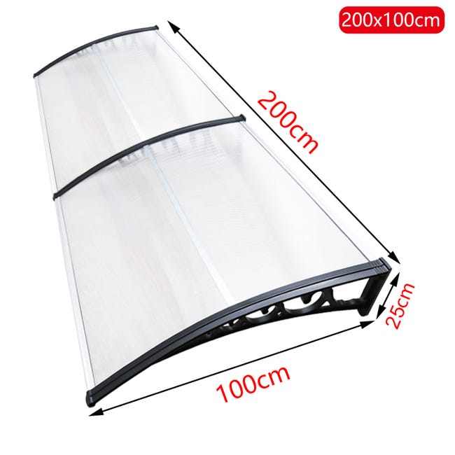 Auvent de porte marquise 100x200 cm transparent en Polycarbonate anti UV
