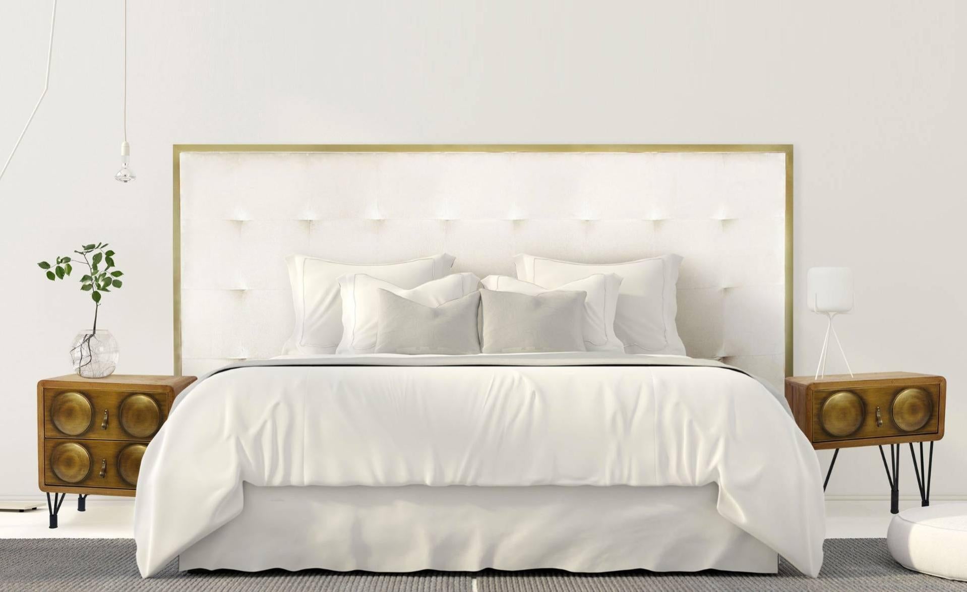 Tête de lit Donna 180 cm Métal Or et Velours Blanc | Leroy Merlin