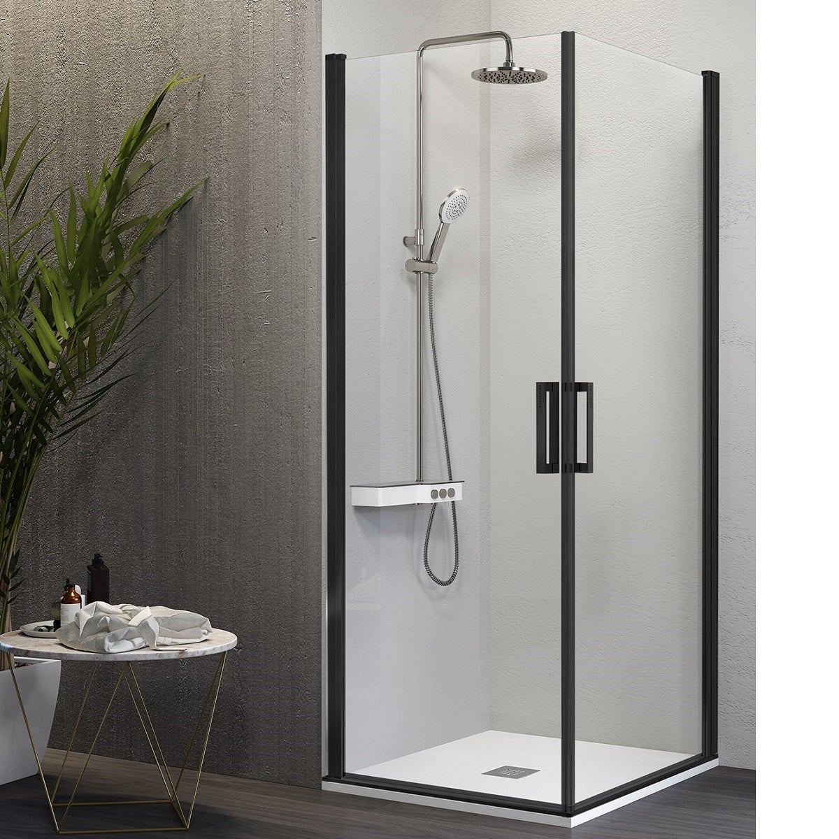 Paroi de douche accès en angle 2 portes pivotantes NARDI profil noir