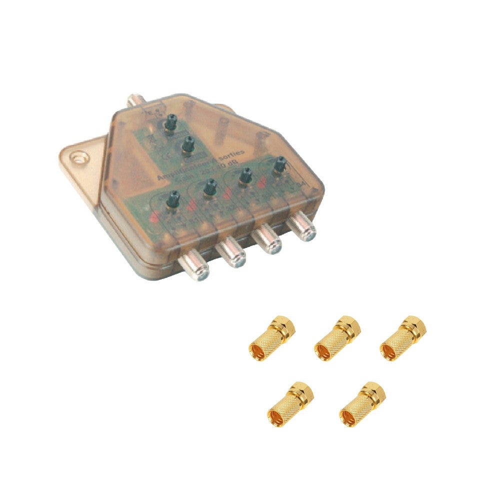 takestop Amplificateur Signal TV D4 Doubleur antenne 4 sorties numérique terrestre 