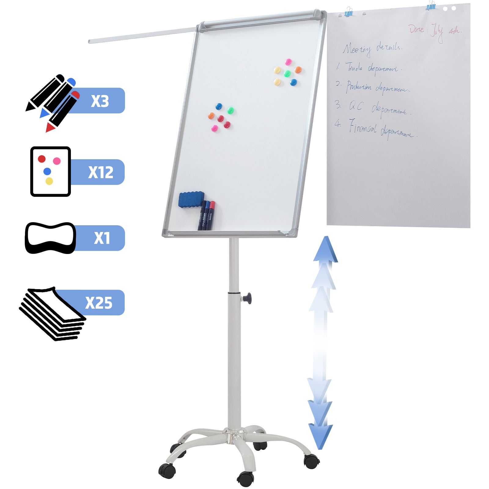 Jago® Tableau Magnétique Blanc - à Roulettes, Double Face