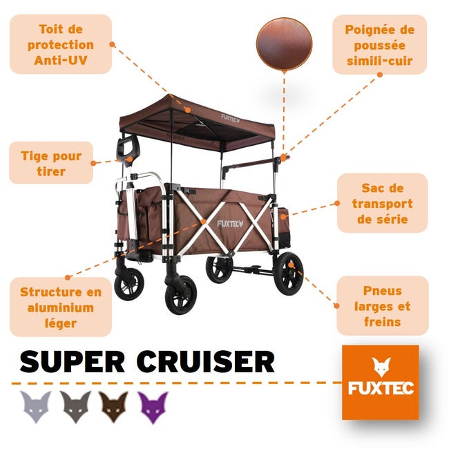 Chariot de transport enfant - Gris - FUXTEC Wild Cruiser - pliable