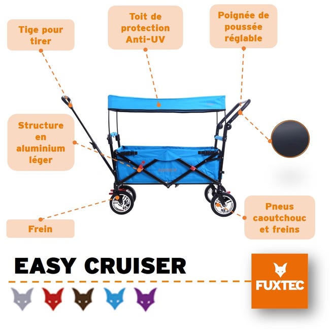 Chariot de jardin pliable FUXTEC Easy Cruiser - transport charge 75 kg –  Bleu