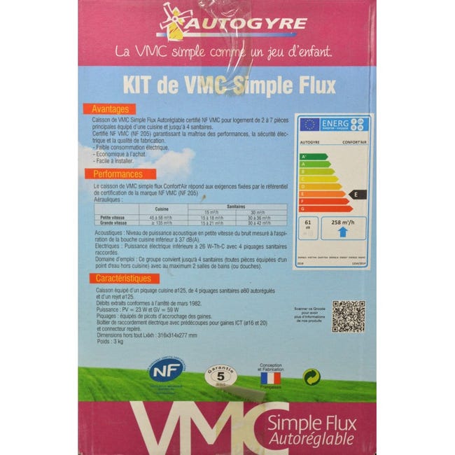 Kit VMC simple flux auto à détection d'humidité EQUATION dhu 2