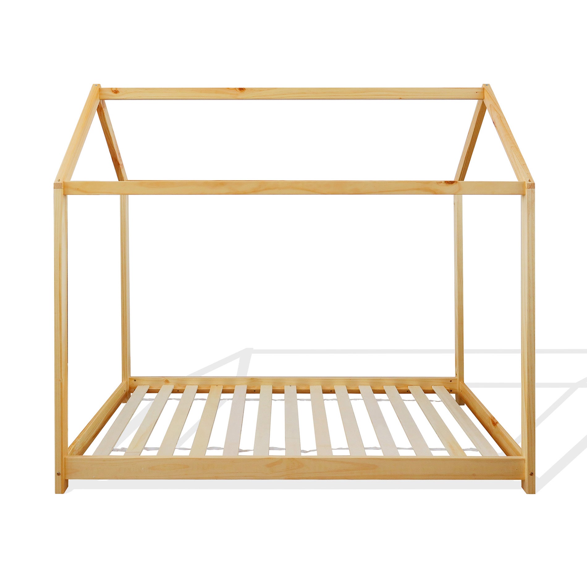 Rebecca mobili marco de cama individual infantil de madera natural en forma de casa 90x200
