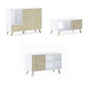 Credenza Sala Da Pranzo, Buffet Wind 1 Porta, 3 Cassetti, Struttura Colore  Grigio Antracite, Porte e Cassetti Colore Rovere, 120x40x86cm.