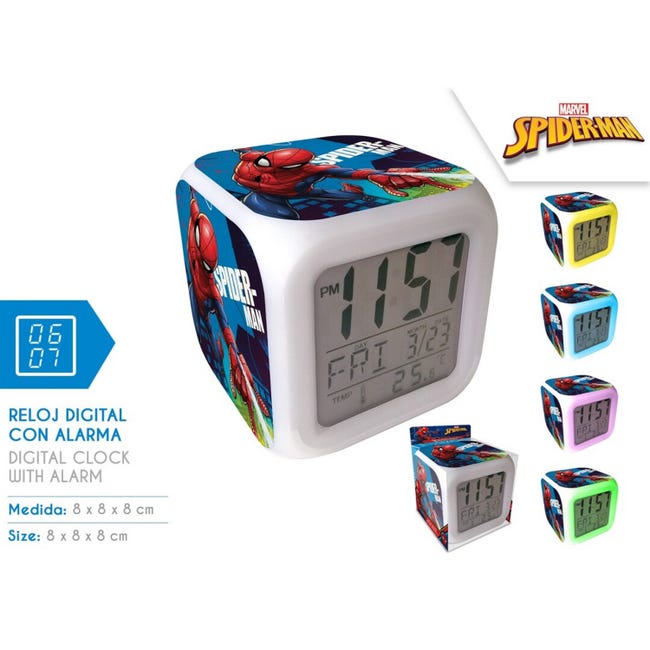 Réveil numérique carré Marvel Spiderman - Bleu - 8x8x8cm