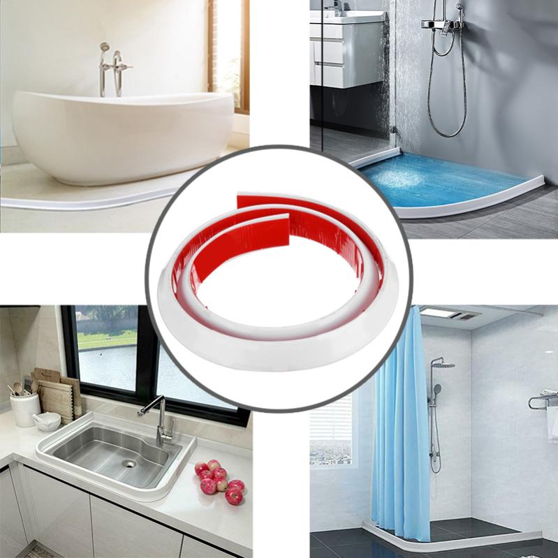 Barrière De Douche Silicone 2m Pliable - Anti-débordement, étanche, Anti-moisissure, Pour Baignoire, Douche, Cuisine, Blanc