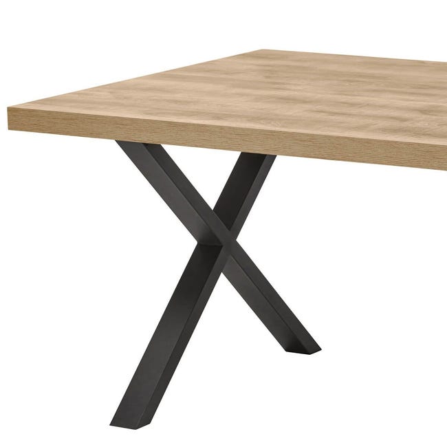 Table à manger en bois et métal 200x95cm bois clair et noir Toulon