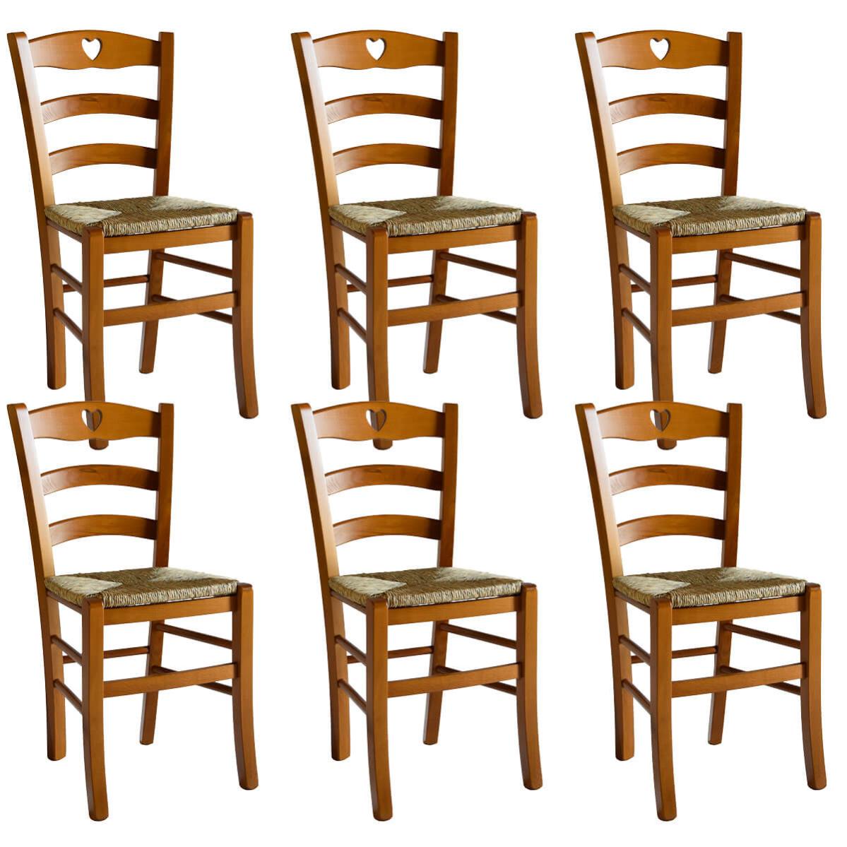 Lot De 6 Chaises Vintage Avec Assises En Paille - Style Rustique
