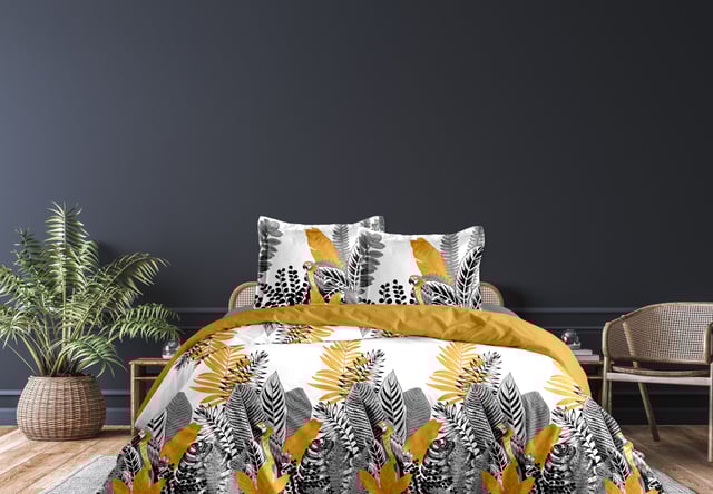 CALITEX - Parure 3 pièces 260x240 cm TROPICAL LUXE GRIS OCRE