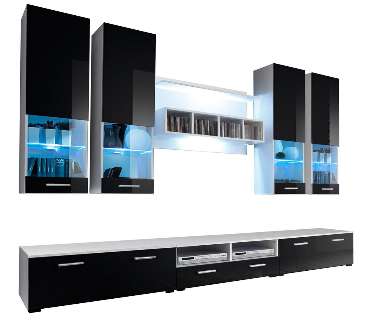 Mobile Da Soggiorno Berit Modello 5 A - Bianco Finitura Lucida Laccata Led 140cm Berit 5a 85457983