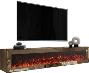 Meuble TV 200x57x35 cm couleur vieux bois GRANGE Avec Cheminée