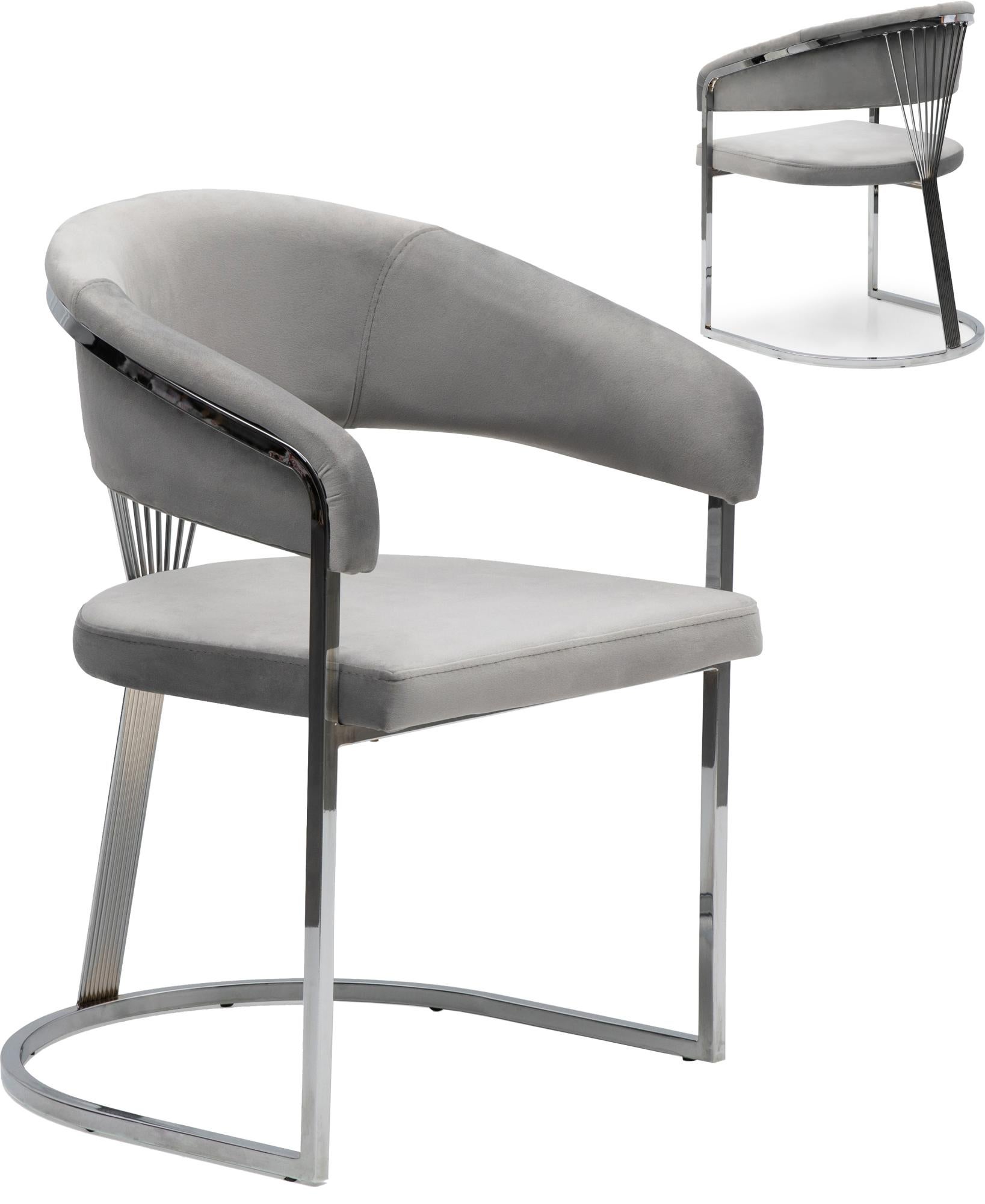 Genesis Chaise D'Appoint Métal Gris Argenté - Fauteuil Élégant Style Art Déco