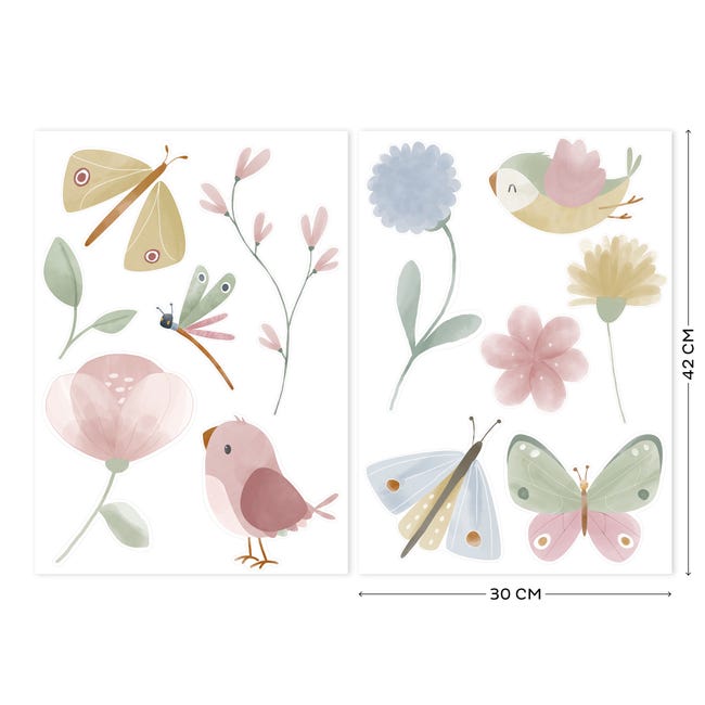 Fleurs Roses Et Papillons - Stickers Muraux Nature