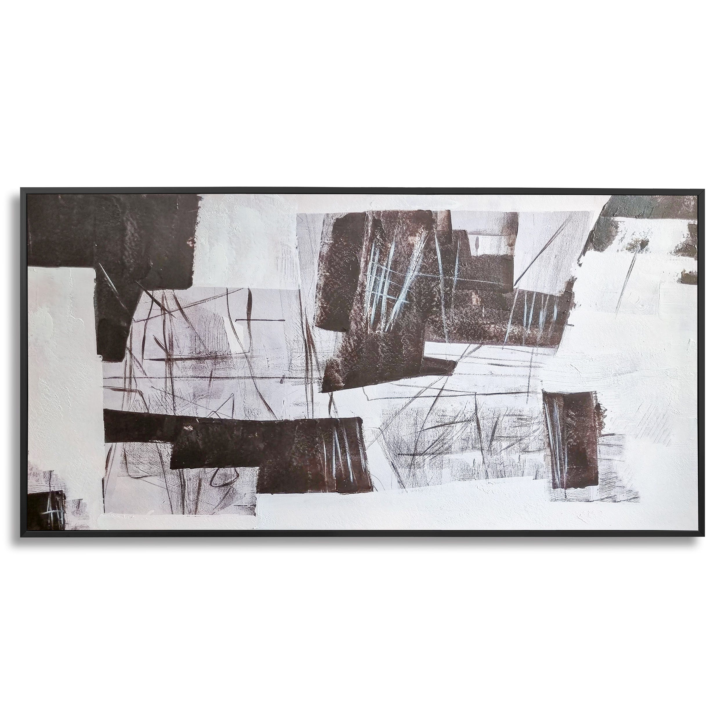 DekoArte – Tableau peinte à la main avec Cadre Noir, Décoration Salon,  Chambre, Peinture Acrylique, Mosaïque, Abstrait, 140x70cm